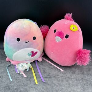 Lot of Two (2) Squishmallow Soft Plush Toys 5" Janet Jellyfish & Pink Flamingo